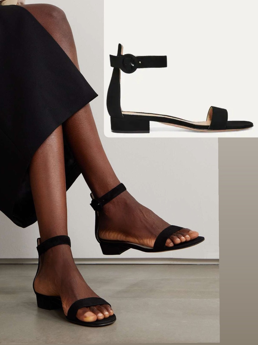 New! Gianvito Rossi low heel chic black velvet sandals size 39.5